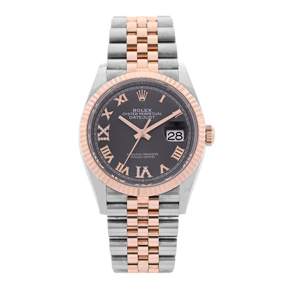 Rolex Stainless Steel 18K Everose Gold Diamond 36mm Oyster Perpetual Datejust Watch Slate Roman 126231 1 of 5