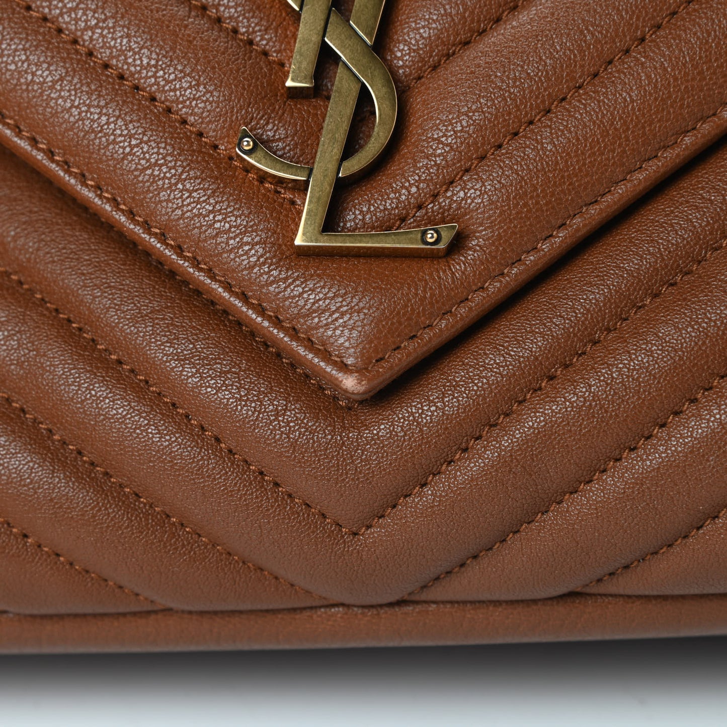 Sheepskin Matelasse Chevron Monogram Large College Satchel Cognac