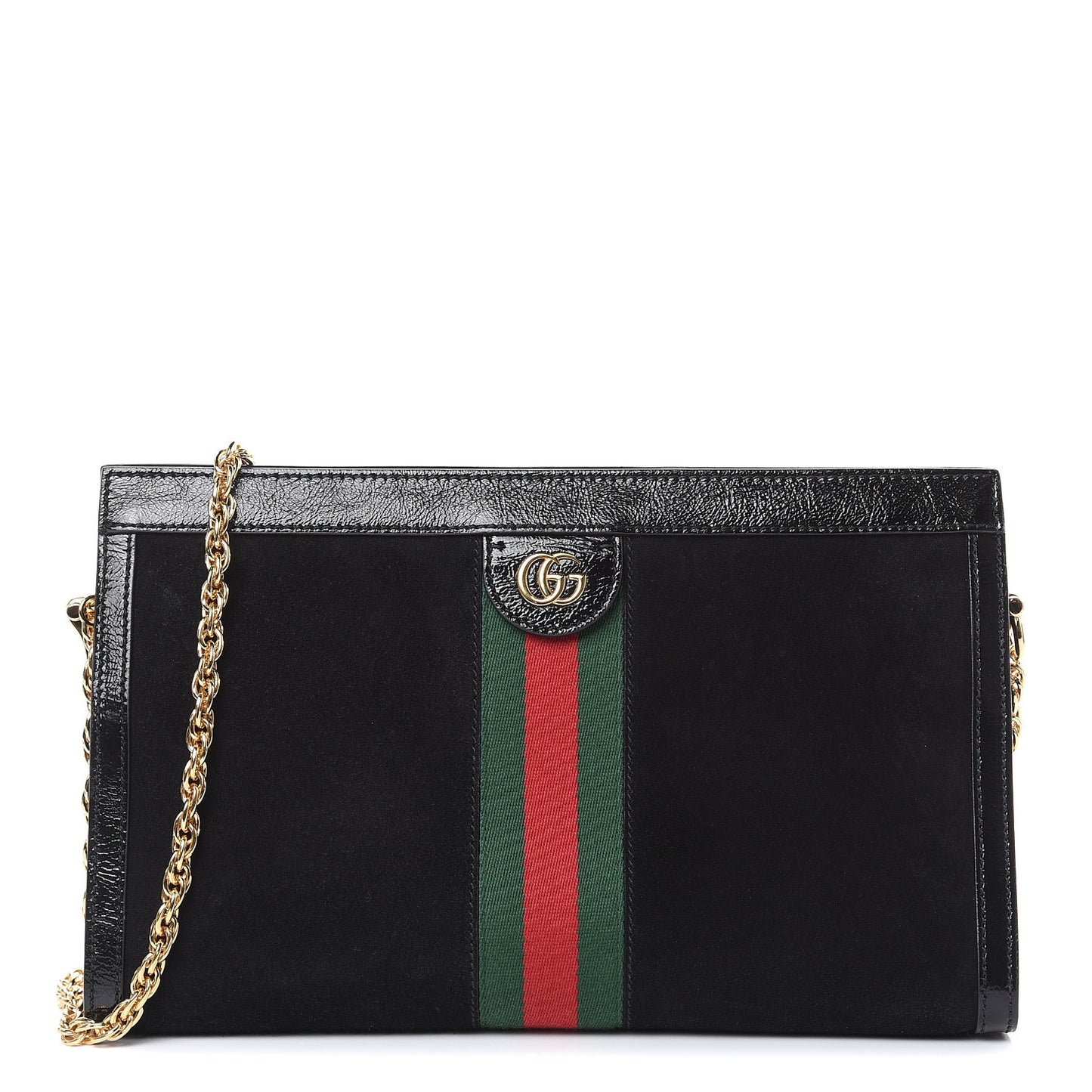Suede Patent GG Web Medium Ophidia Chain Shoulder Bag Black