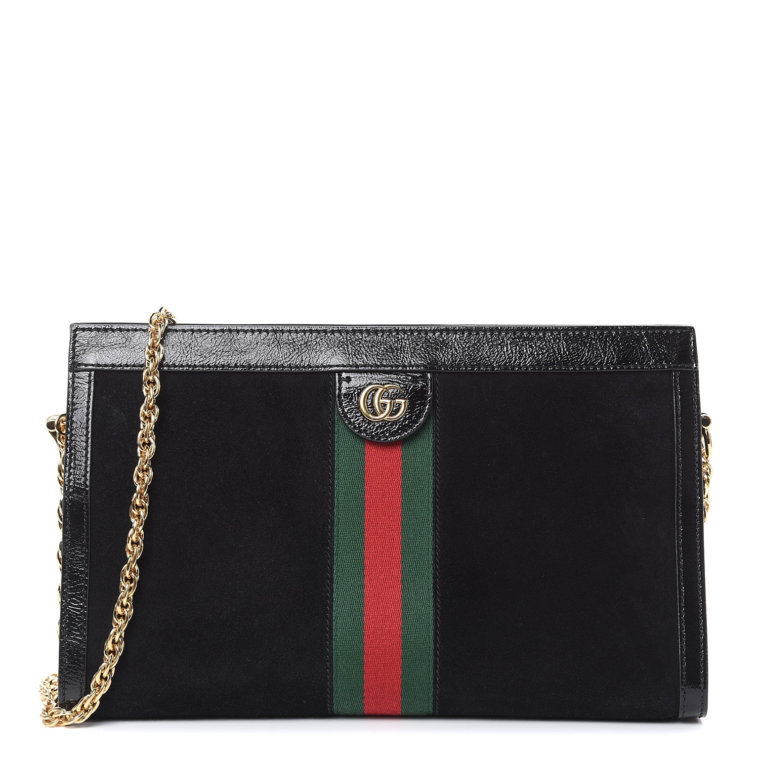 Gucci Suede Patent GG Web Medium Ophidia Chain Shoulder Bag Black 1 of 11