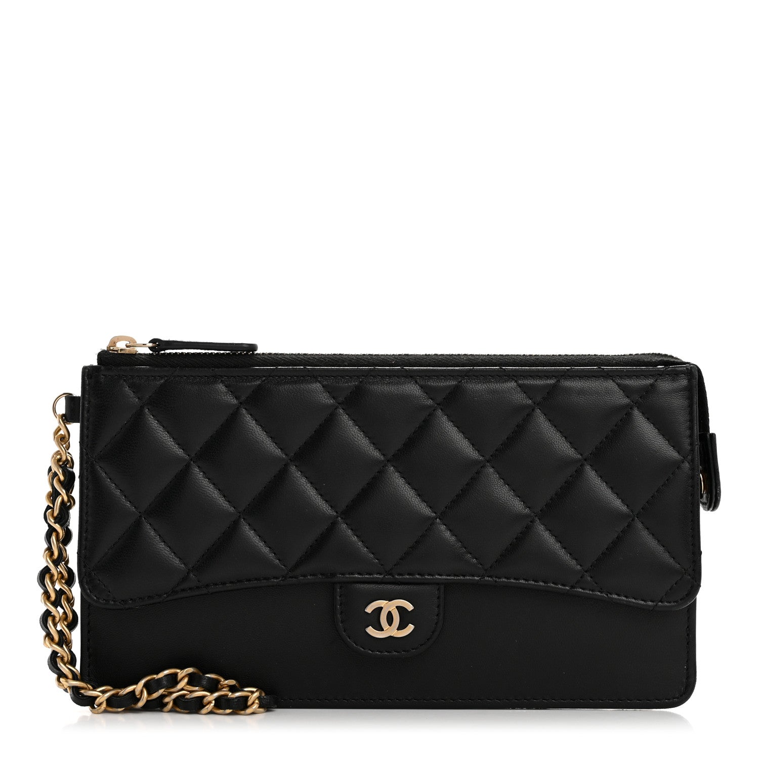 Chanel Lambskin Quilted Classic Pouch With Handle Black 1 of 11