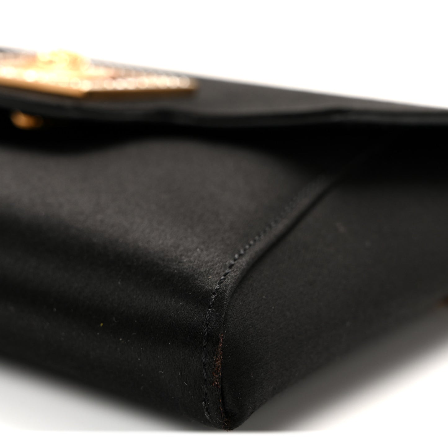 Satin Crystal La Medusa Pouch On Chain Black