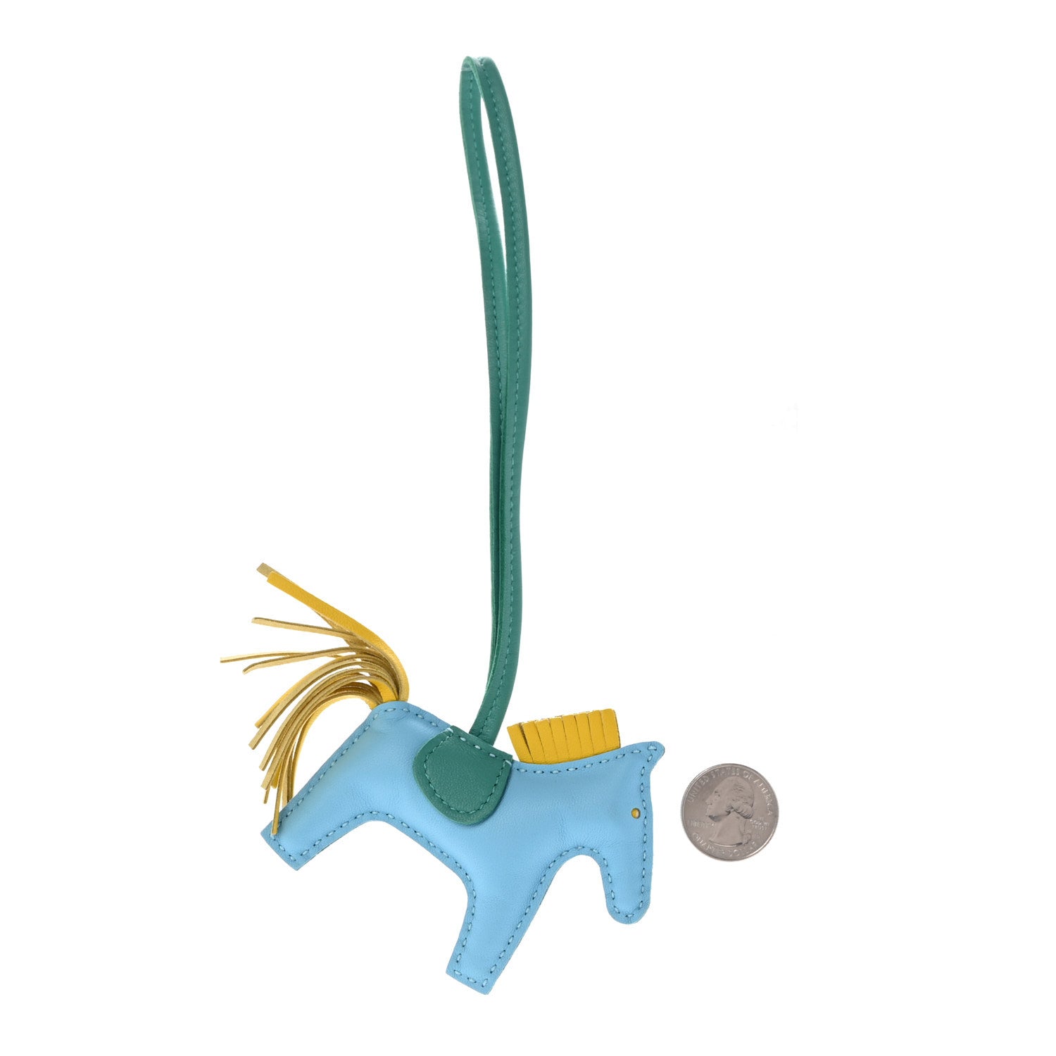 Hermes Milo Lambskin Grigri Rodeo Horse Bag Charm PM Bleu Celeste Lime Malachite 2 of 5