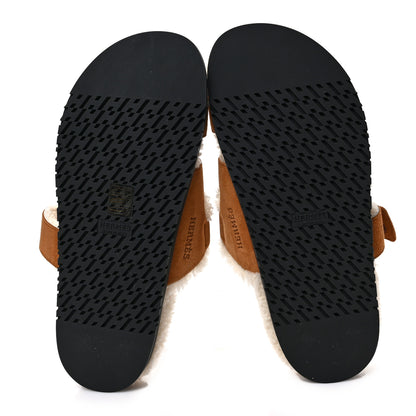 Hermes Suede Goatskin Woolskin Womens Chypre Sandals 40.5 Naturel Ecru 5 of 7
