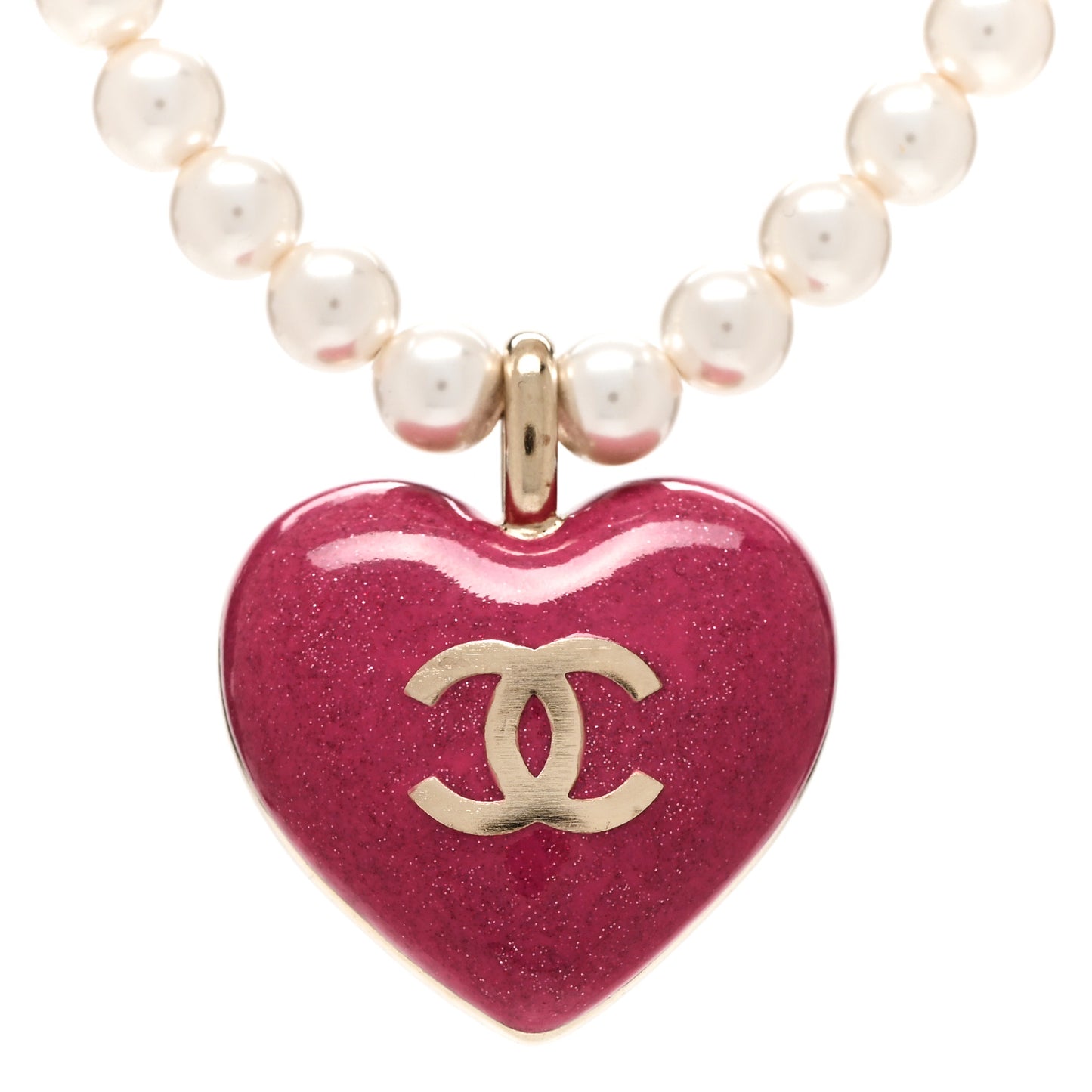 Pearl Crystal Resin CC Heart Short Necklace Pink Gold White