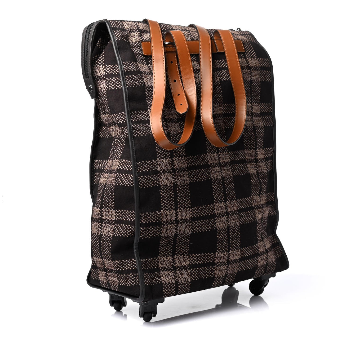 Canvas Plaid Logo Rolling Bag Brown Yellow