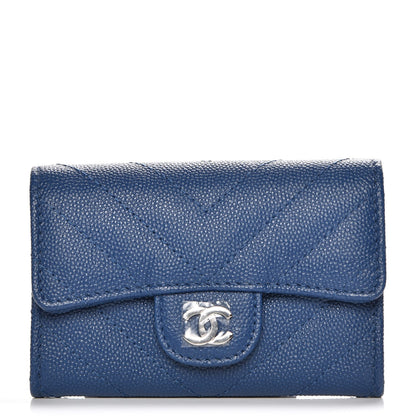 Chanel Caviar Chevron Quilted Card Holder Wallet Blue 1 of 8