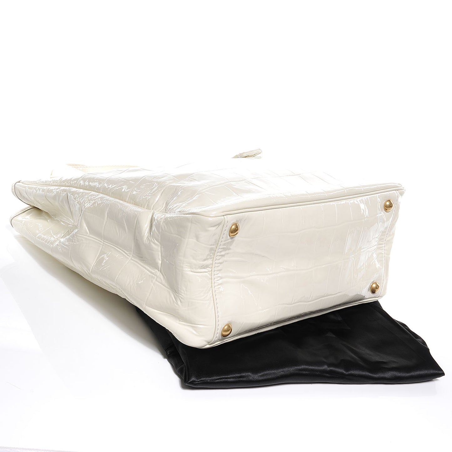 Crocodile Embossed Patent Leather Raspail Tote White