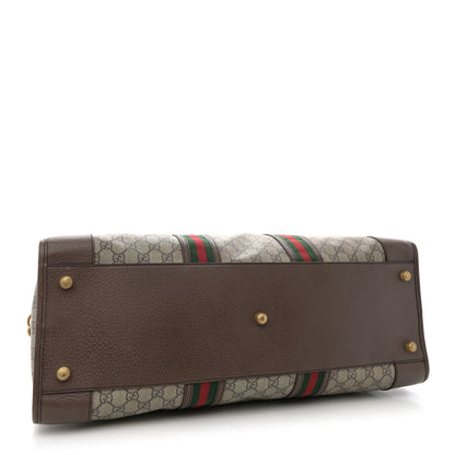Gucci Soft GG Supreme Monogram Textured Dollar Calfskin Web Large Ophidia Carry-On Duffle Bag Beige Ebony New Acero 4 of 14