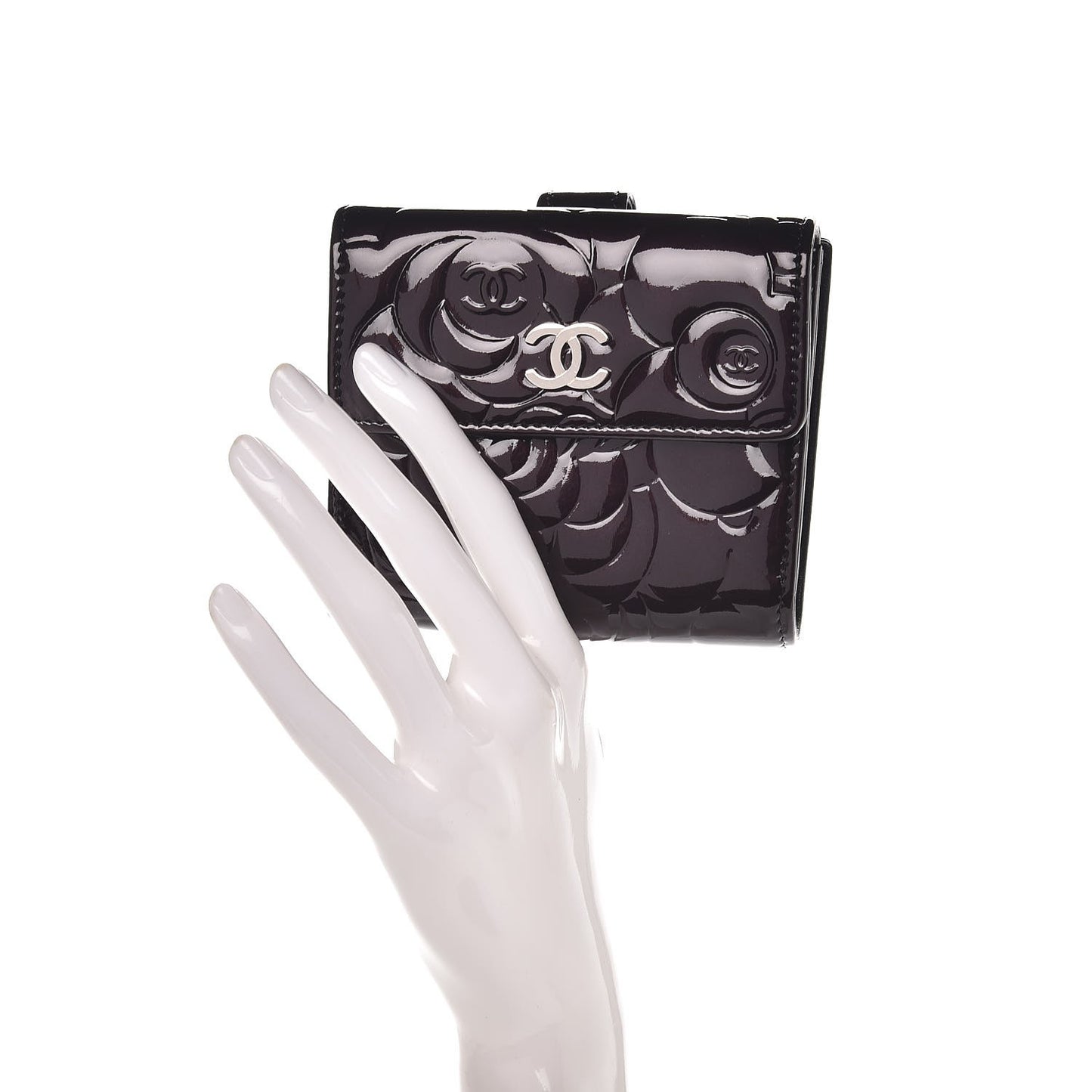 Patent Embossed Camellia French Wallet Burgundy
