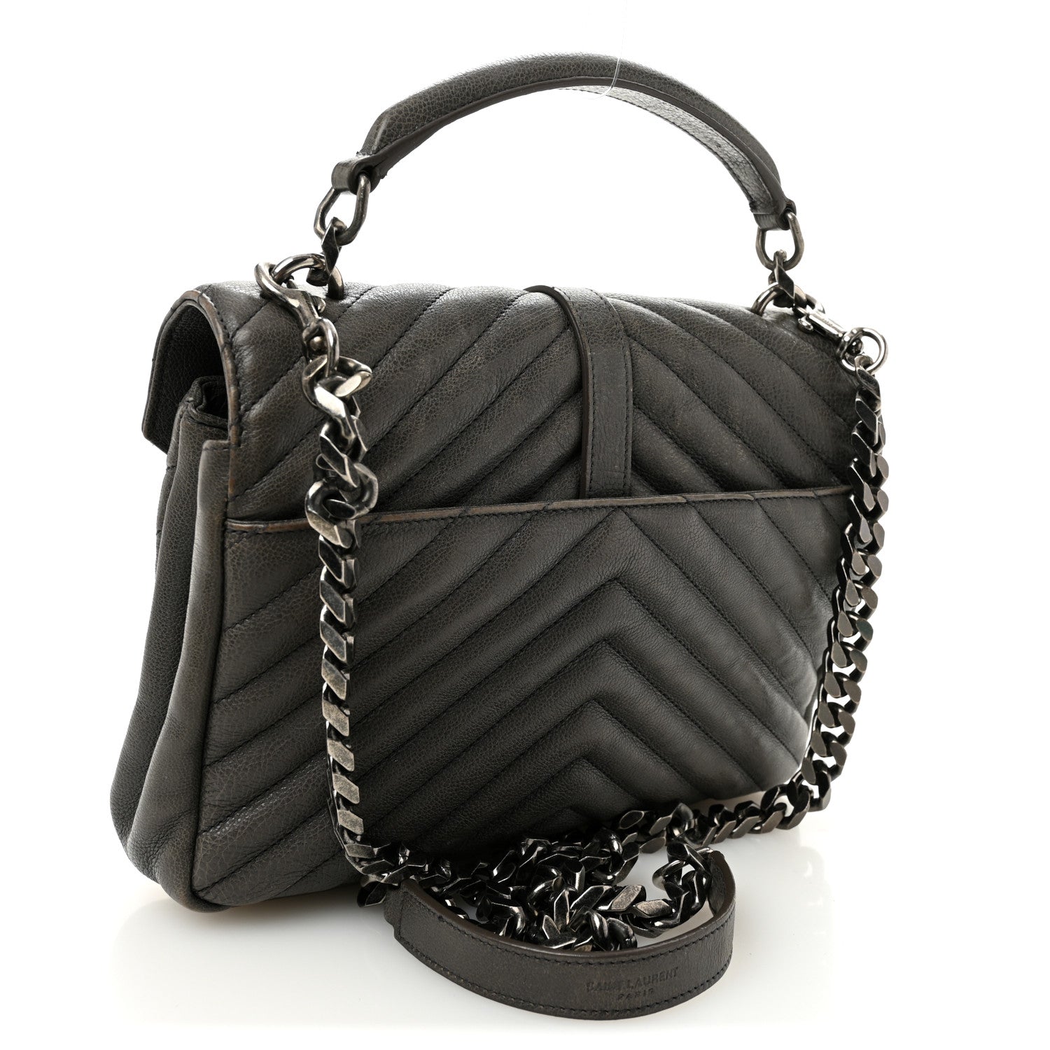 Saint Laurent Sheepskin Matelasse Chevron Monogram Medium College Bag Asphalt 3 of 15