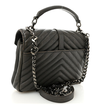 Saint Laurent Sheepskin Matelasse Chevron Monogram Medium College Bag Asphalt 3 of 15