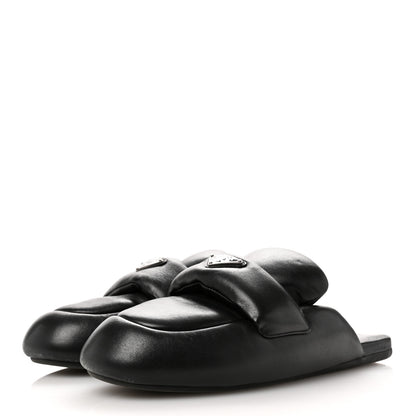 Prada Nappa Soft Padded Metal Triangle Logo Lug Sole 20mm Mules 38.5 Black 4 of 11