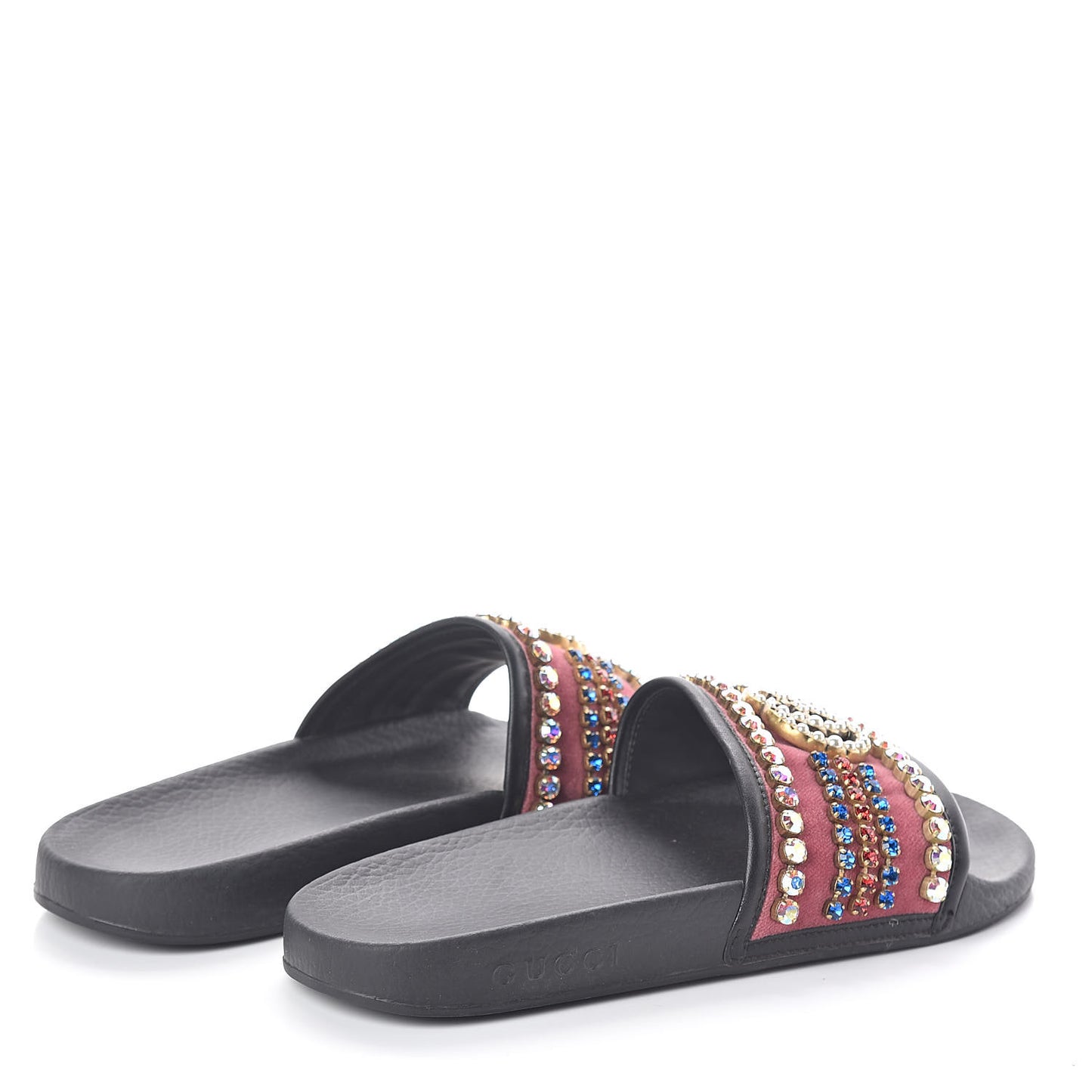 Velvet Crystal Embellished Slide Sandals 39