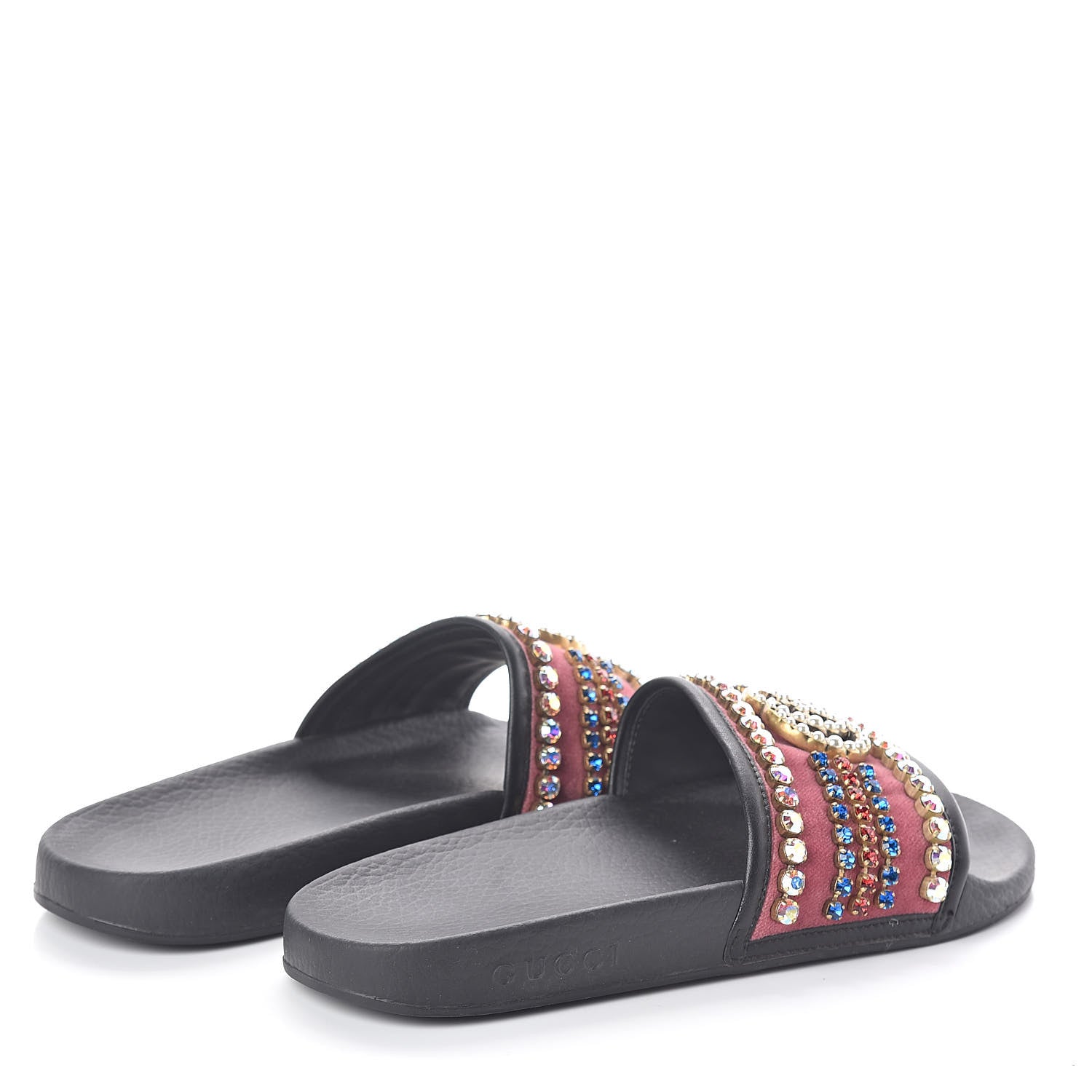 Gucci Velvet Crystal Embellished Slide Sandals 39 4 of 7