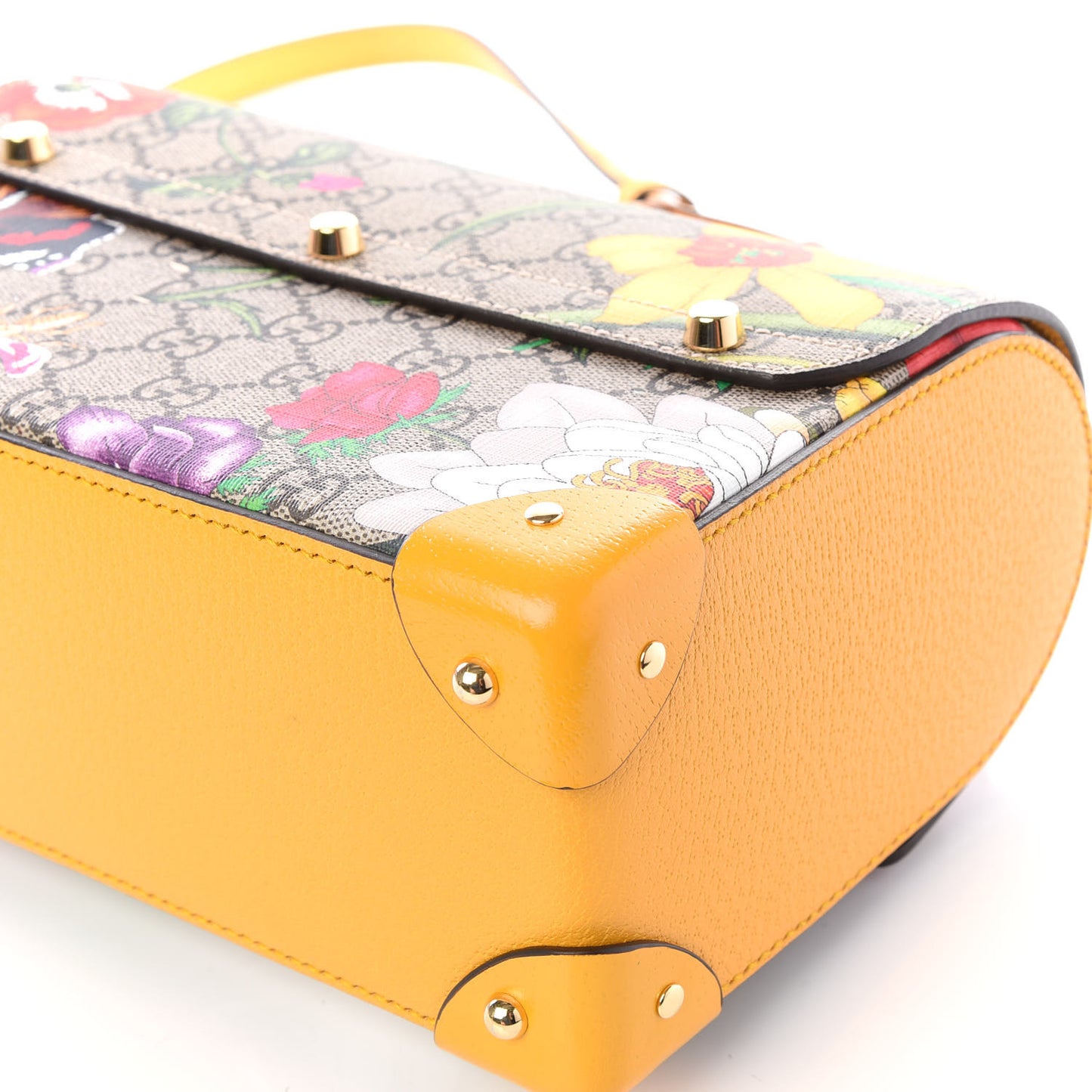 GG Supreme Monogram Flora Small Padlock Bamboo Shoulder Bag Beige Multicolor Crop