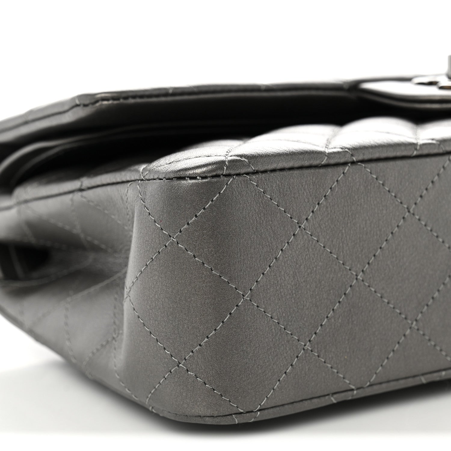Chanel Metallic Calfskin Quilted Medium Double Flap Ruthenium Ruthenium 9 of 11