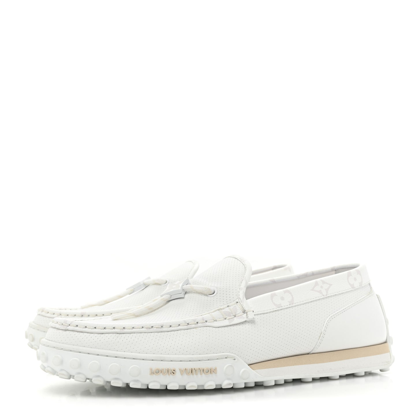 Perforated Calfskin Monogram Mens LV Racer Mocassin Loafers 8.5 White