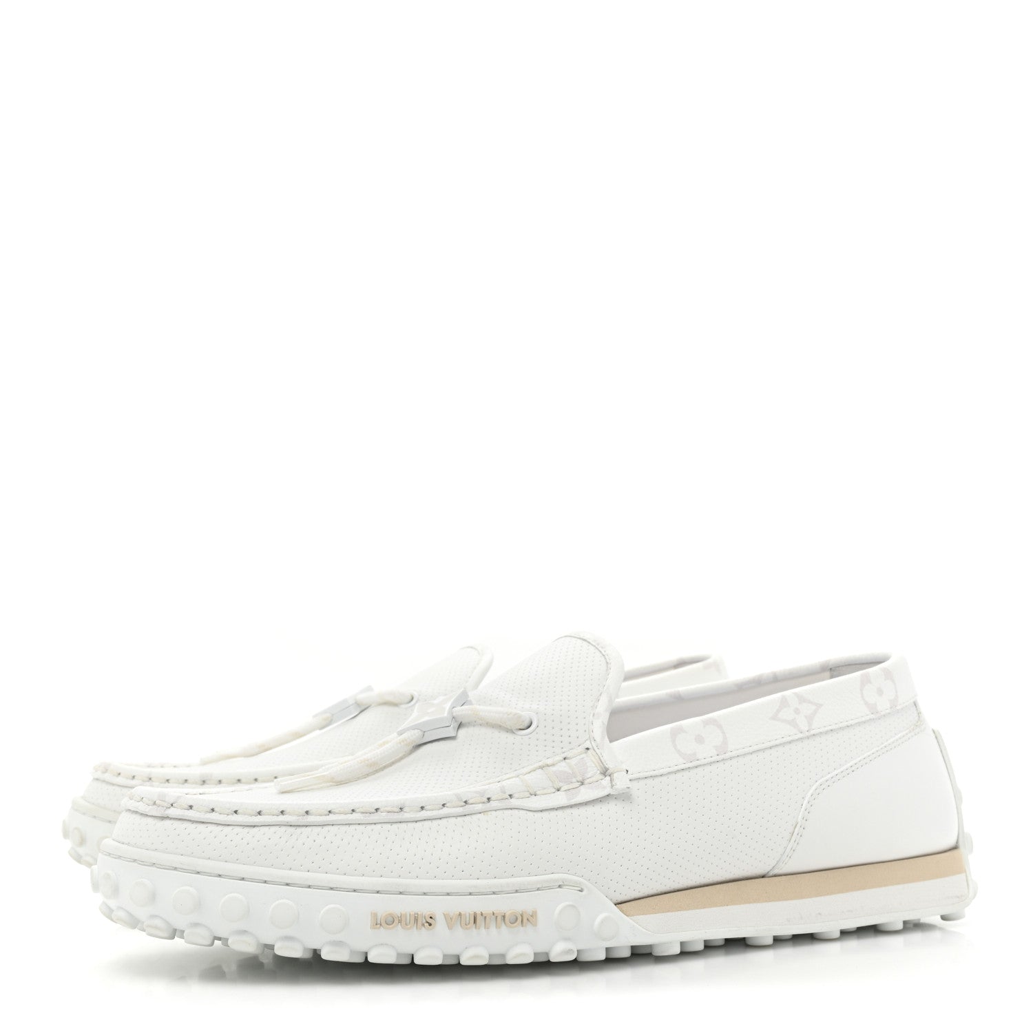 Louis Vuitton Perforated Calfskin Monogram Mens LV Racer Mocassin Loafers 8.5 White 3 of 12