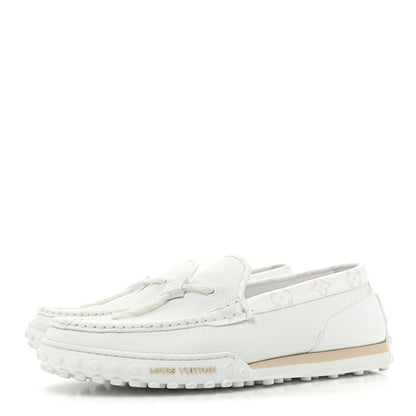 Louis Vuitton Perforated Calfskin Monogram Mens LV Racer Mocassin Loafers 8.5 White 3 of 12