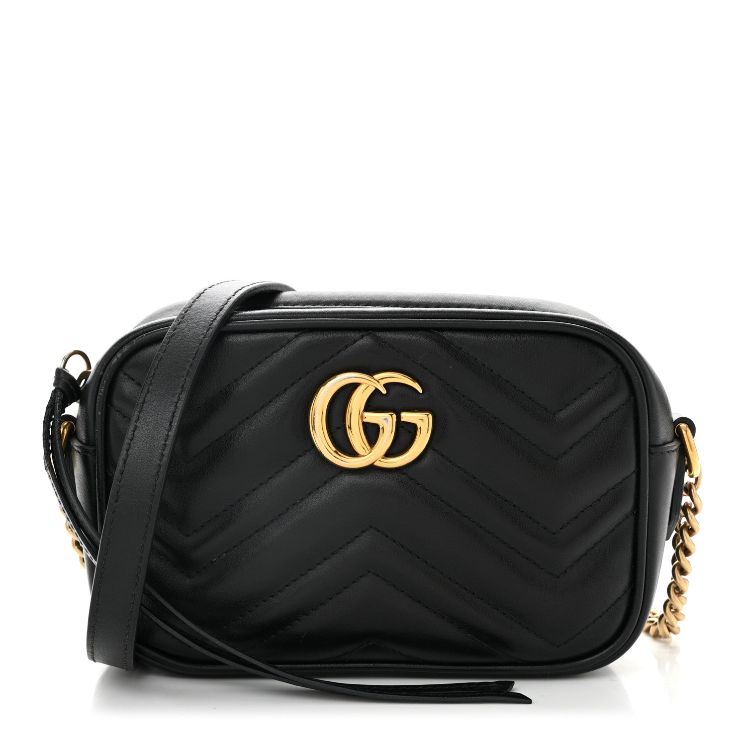 Gucci Calfskin Matelasse Mini GG Marmont Chain Shoulder Bag Black 1 of 14