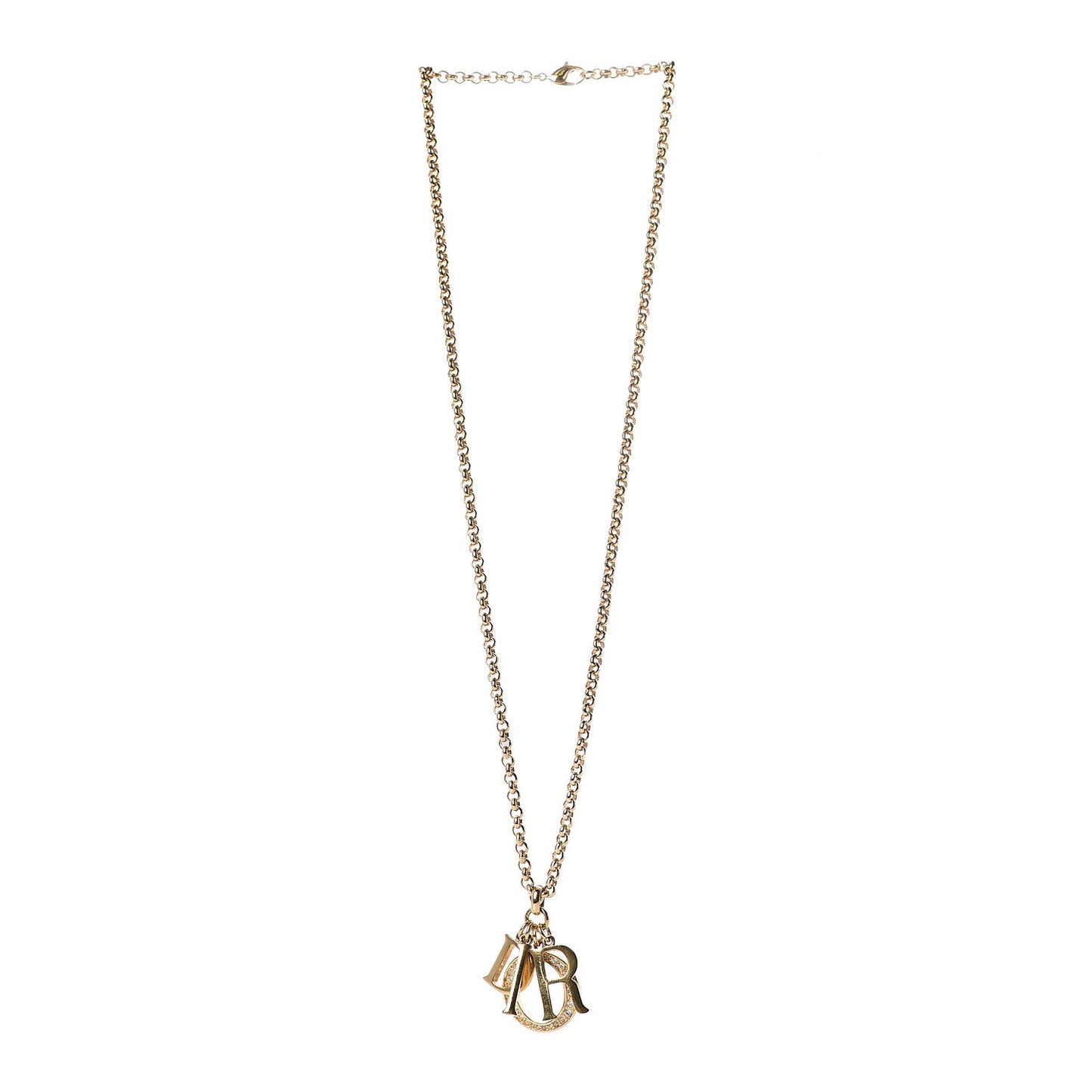 Metal Crystal Logo Necklace Gold