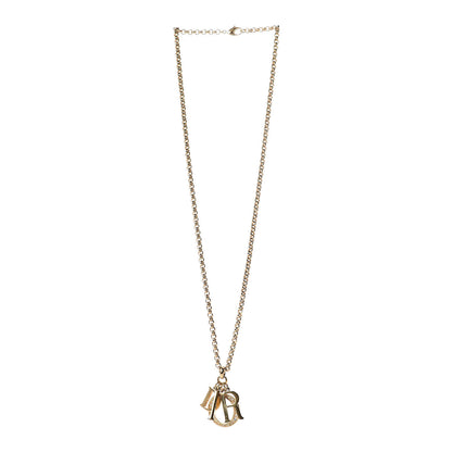 Christian Dior Metal Crystal Logo Necklace Gold 3 of 5