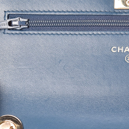 Chanel Lambskin Quilted Trendy CC Wallet On Chain WOC Blue 20 of 21