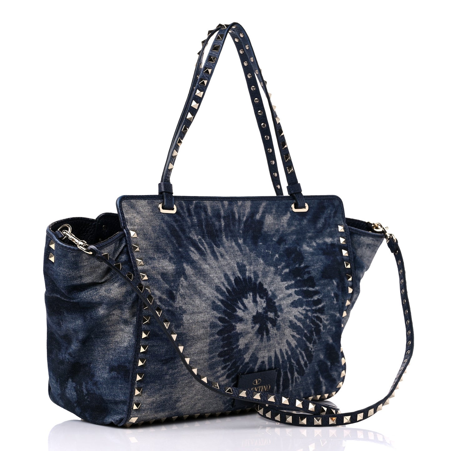 Denim Butterfly Embroidered Medium Rockstud Tote Light Denim Multicolor