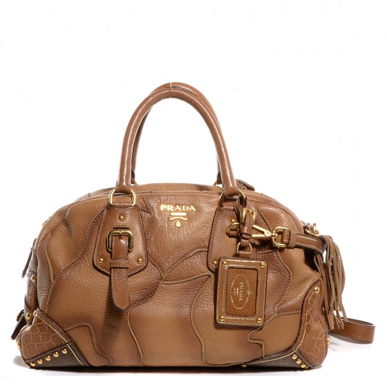 Prada Cervo Patchwork Fringe Dome Satchel Naturale 1 of 11