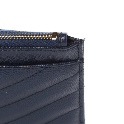 Saint Laurent Grain De Poudre Chevron Monogram Bill Pouch Navy 8 of 8