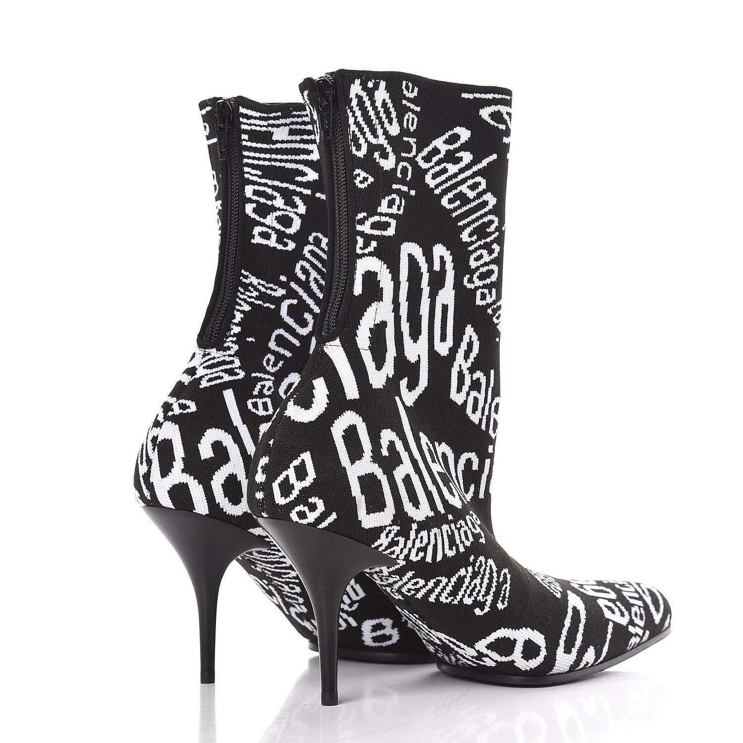 Balenciaga Knit Jacquard Curved Typo Booties 38.5 Black White 4 of 8