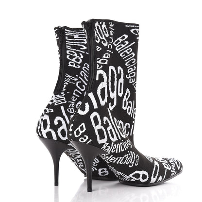 Balenciaga Knit Jacquard Curved Typo Booties 38.5 Black White 4 of 8