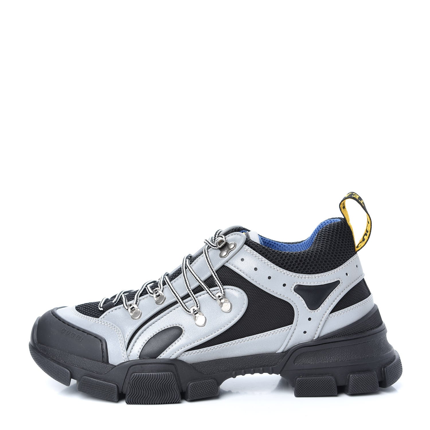 Gucci X SEGA Mesh Technical Canvas Calfskin Reflective Mens Flashtrek Sneakers 10 Silver Black 1 of 10