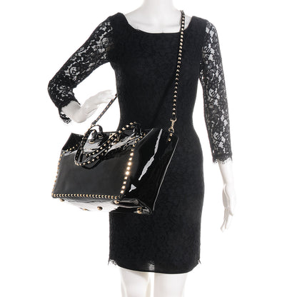 Valentino Garavani Patent Medium Rockstud Tote Black 2 of 9