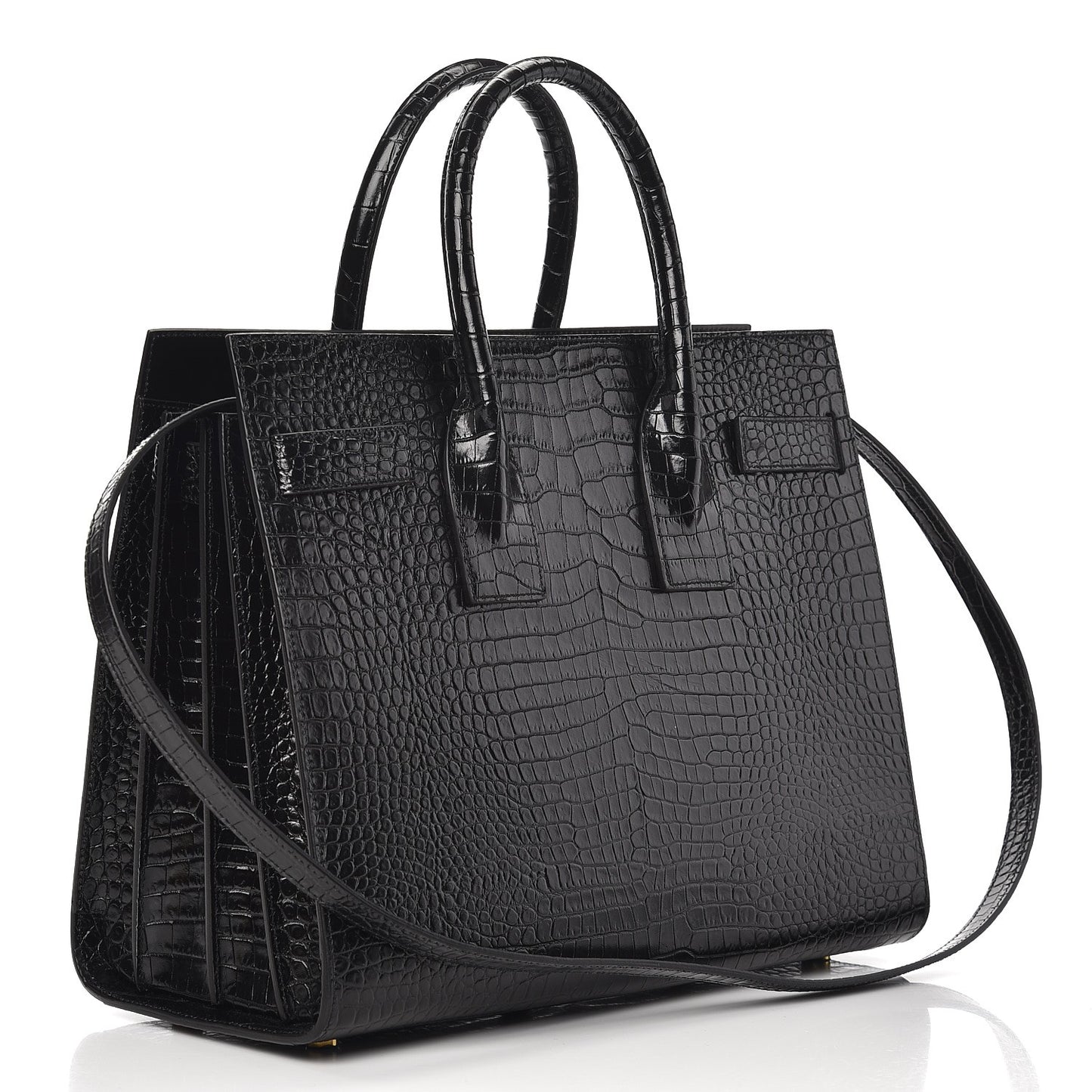 Calfskin Crocodile Embossed Small Sac de Jour Black