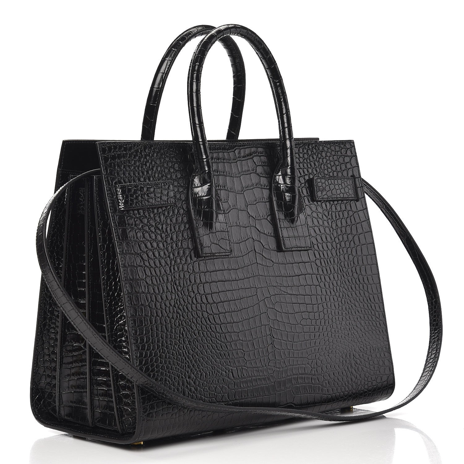 Saint Laurent Calfskin Crocodile Embossed Small Sac de Jour Black 3 of 9