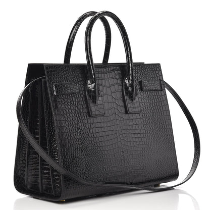 Saint Laurent Calfskin Crocodile Embossed Small Sac de Jour Black 3 of 9