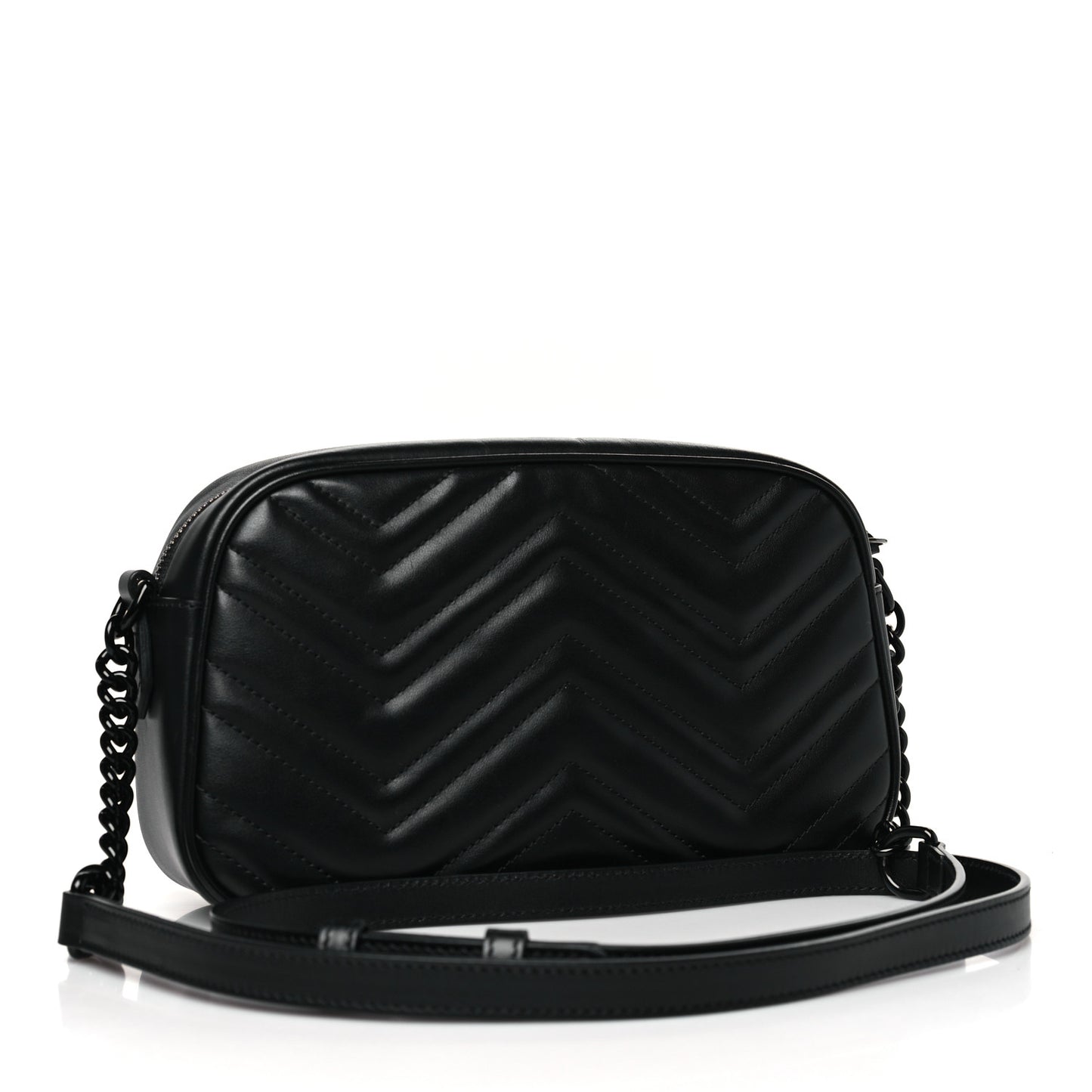 Calfskin Matelasse Monochrome Small GG Marmont Chain Shoulder Bag Black