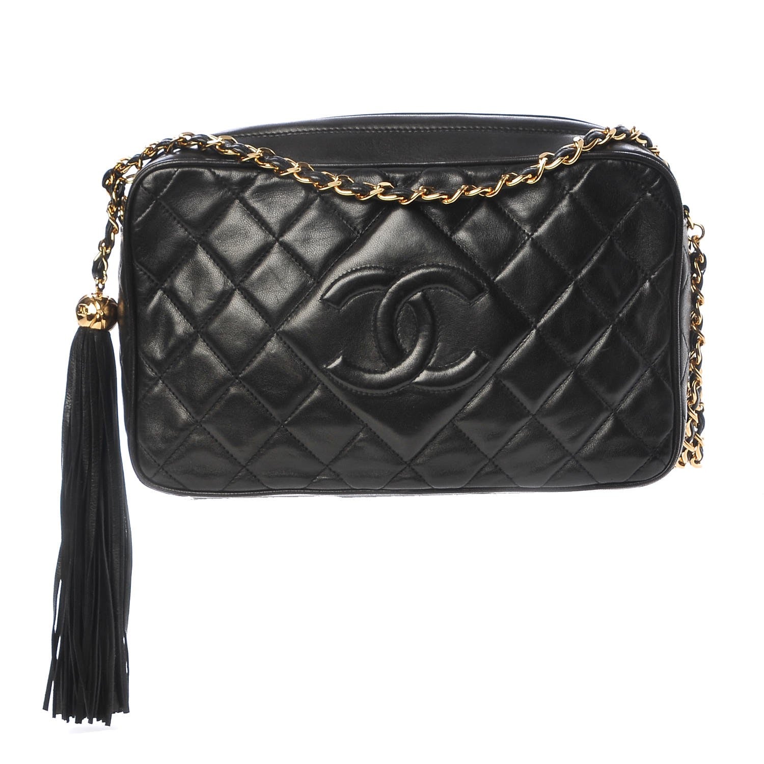 Chanel Lambskin Quilted CC Tassel Camera Case Black 1 of 9