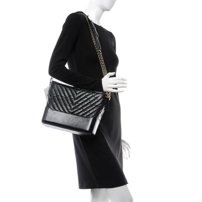 Chanel Aged Calfskin Chevron Quilted Medium Gabrielle Hobo Black 2 of 8