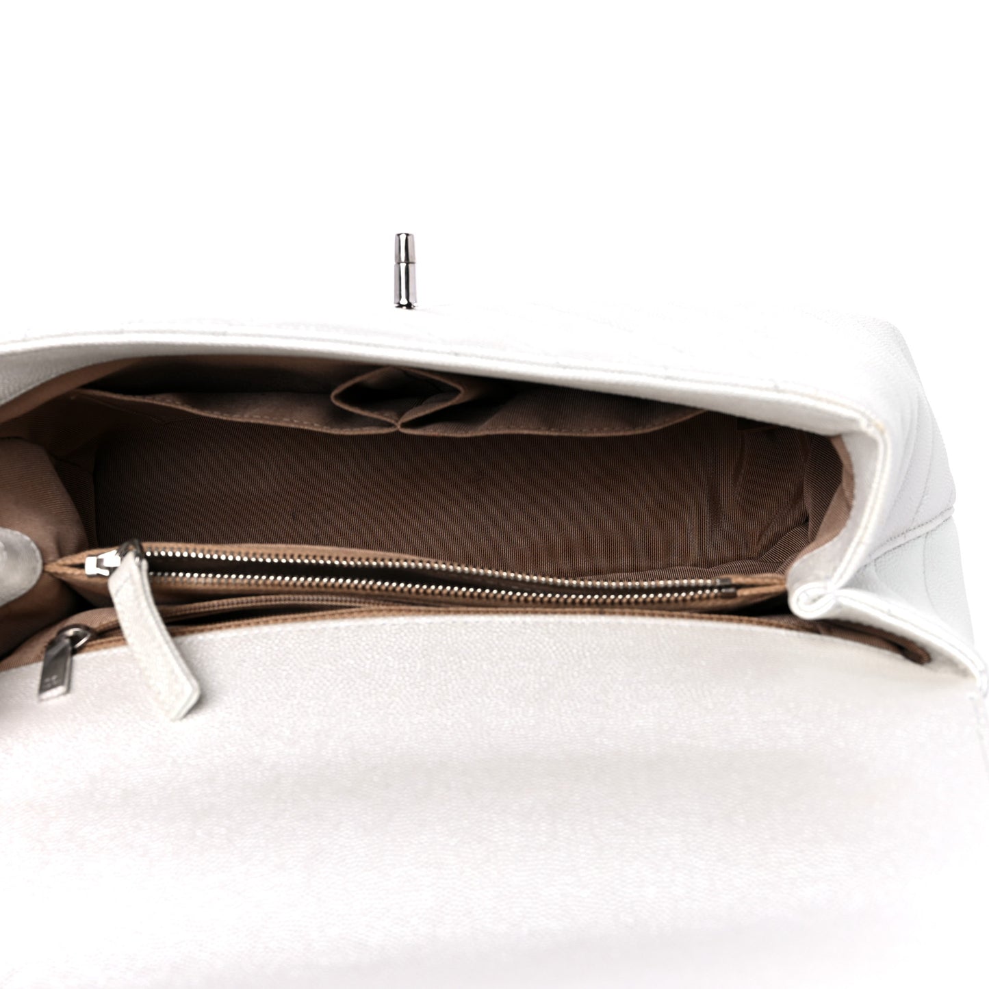 Iridescent Caviar Chevron Quilted Small Coco Handle Flap White