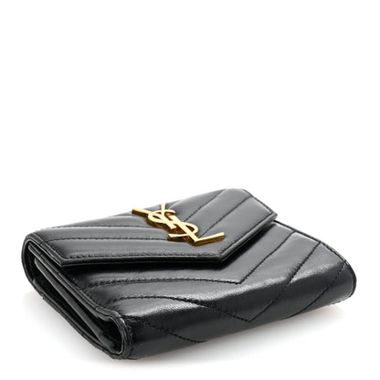 Saint Laurent Lambskin Matelasse Chevron Monogram Compact Tri Fold Wallet Black 4 of 7