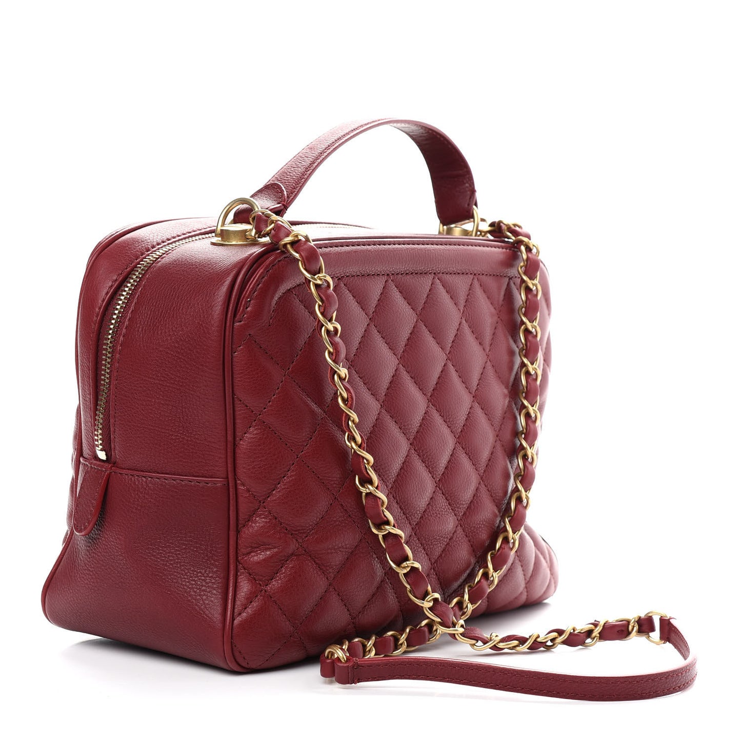 Calfskin Quilted CC Medium Vanity Case Dark Red