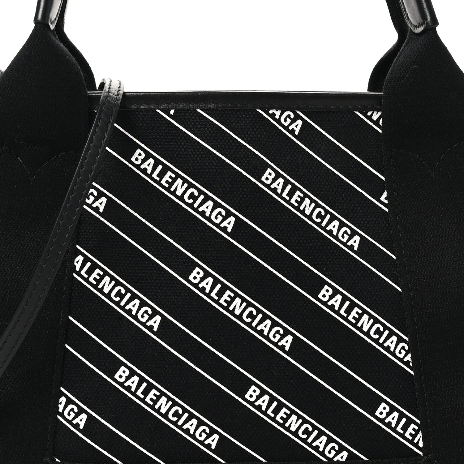 Balenciaga Cotton Canvas Calfskin Logo Print Navy Cabas XS Black