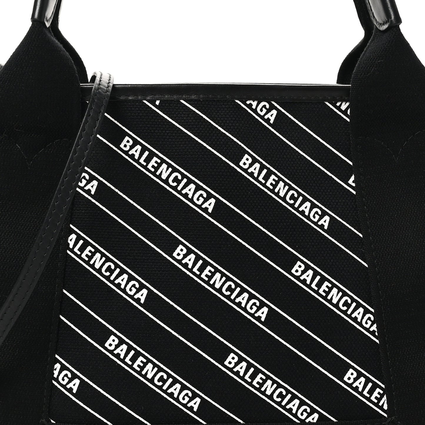 Cotton Canvas Calfskin Logo Print Navy Cabas XS Black White