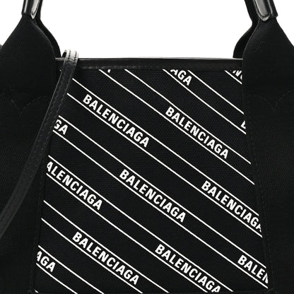 Balenciaga Cotton Canvas Calfskin Logo Print Navy Cabas XS Black White 8 of 11