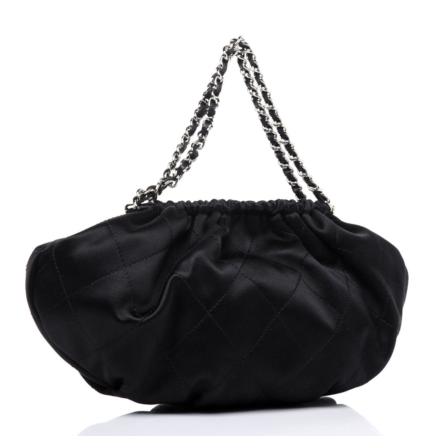 Satin Diamond Stitch Croissant Pochette Black