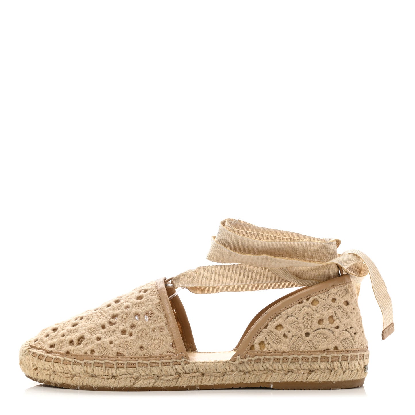 Embroidered Lace Dolphin Espadrille Flats 37.5 Nude