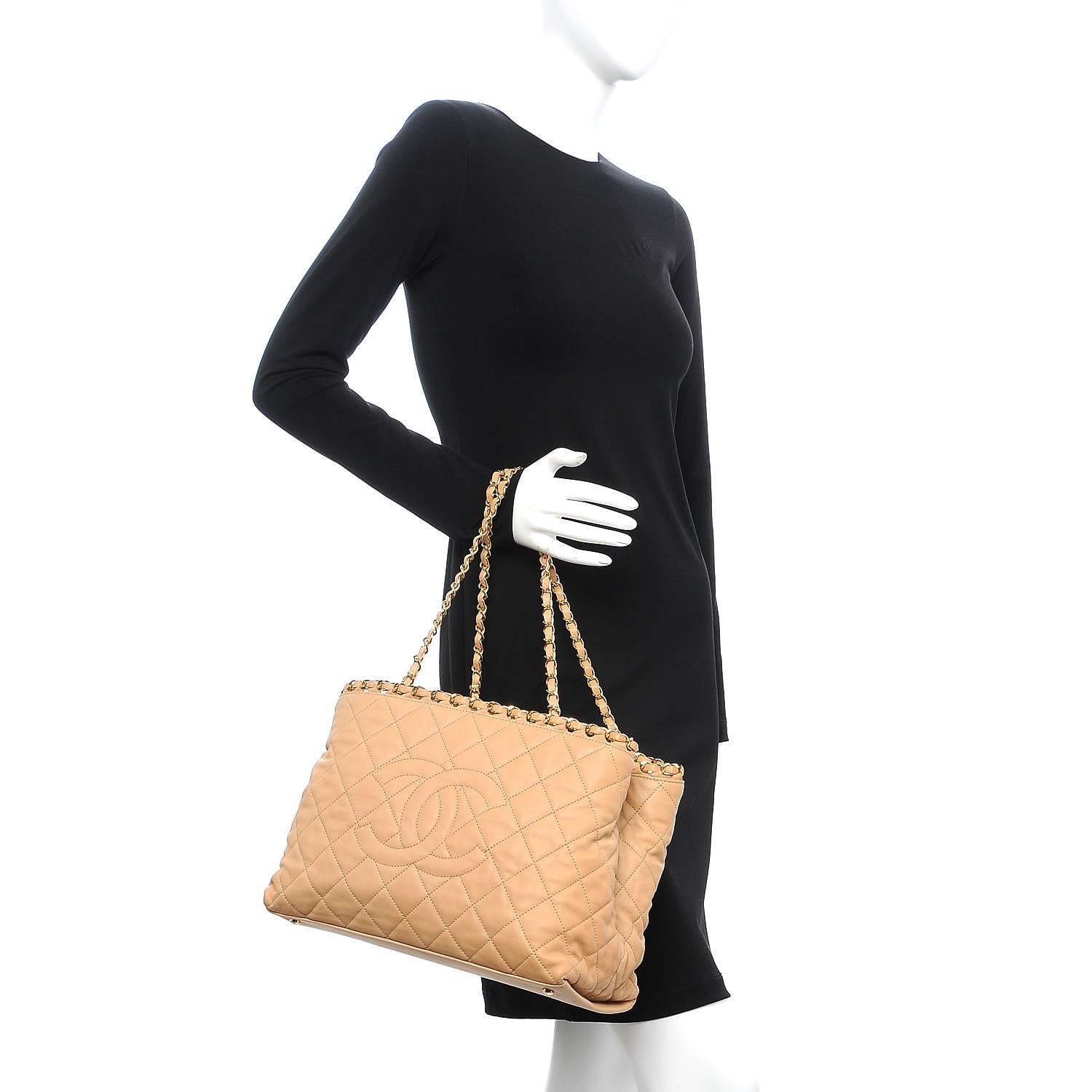 Chanel Lambskin Quilted Small Chain Me Tote Light Beige 2 of 7